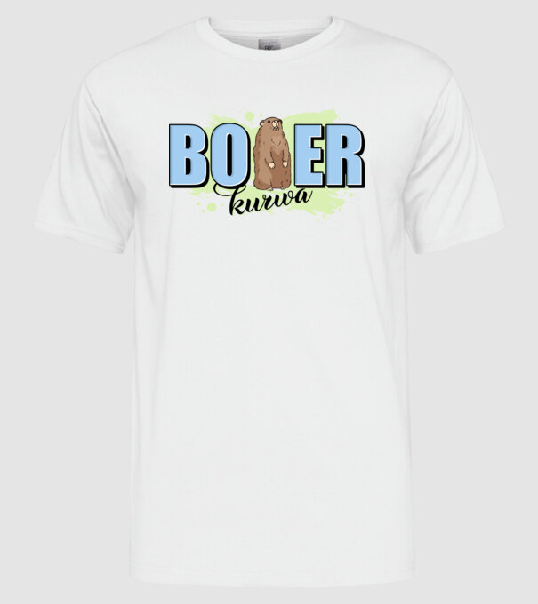 Bober Kurwa model alb pe tricou
