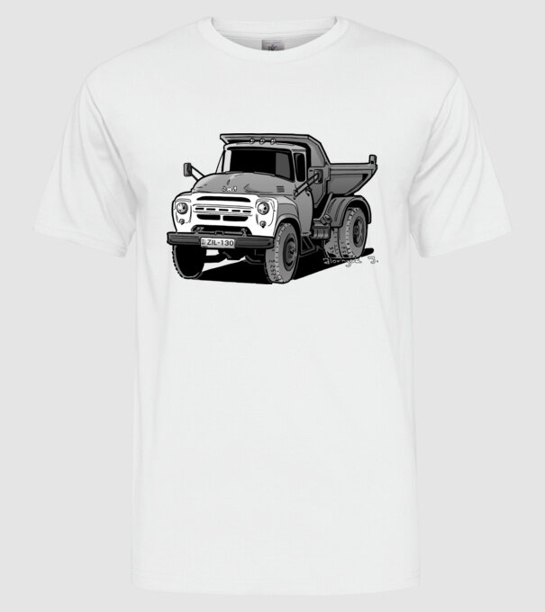 Camioane model alb pe tricou