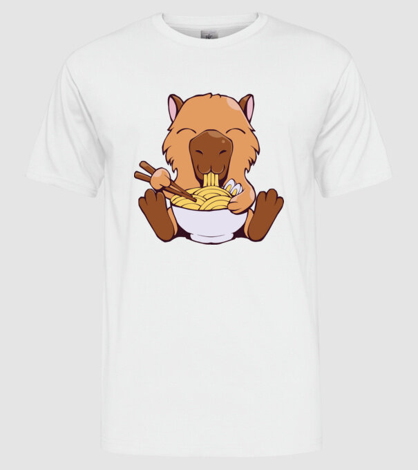 Capibară Ramen model alb pe tricou