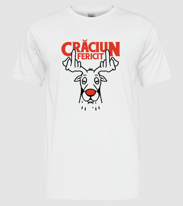 Căprioară de Crăciun antisocială model alb pe tricou