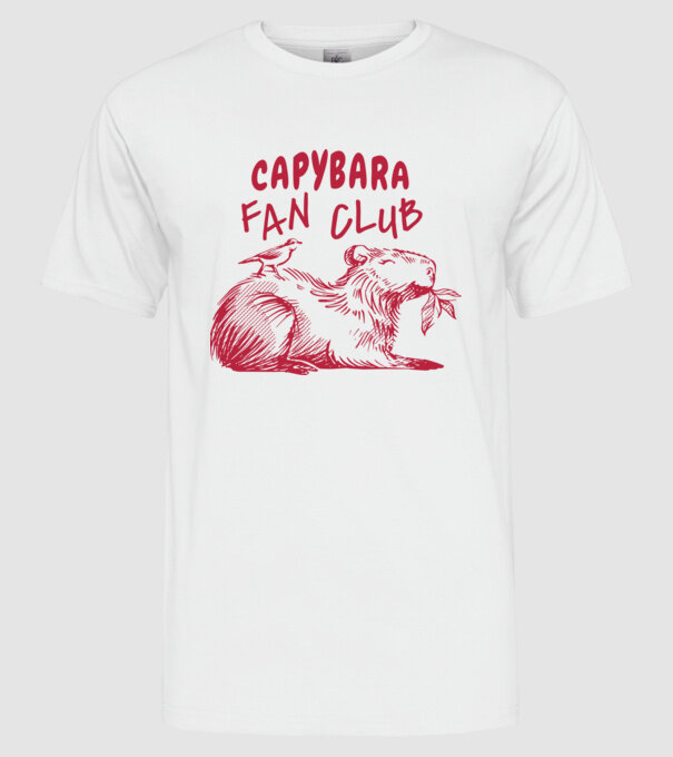 Capybara fan club model alb pe tricou