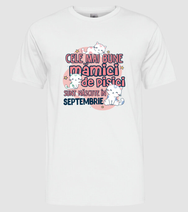Cele mai bune mămici de pisici Septembrie model alb pe tricou