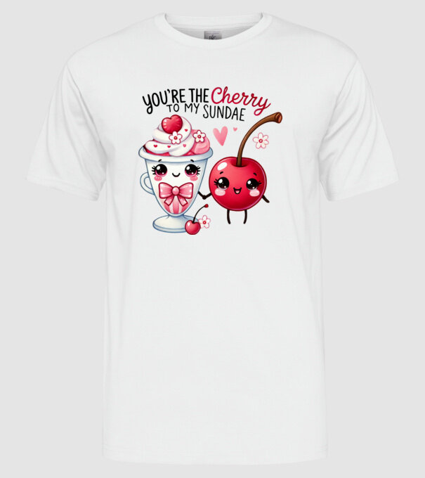 Cherry to my Sunday model alb pe tricou