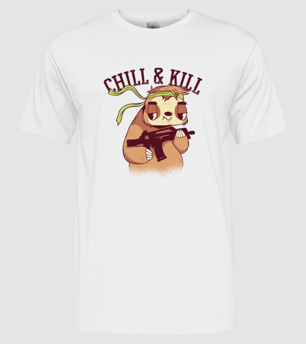 chill and kill model alb pe tricou