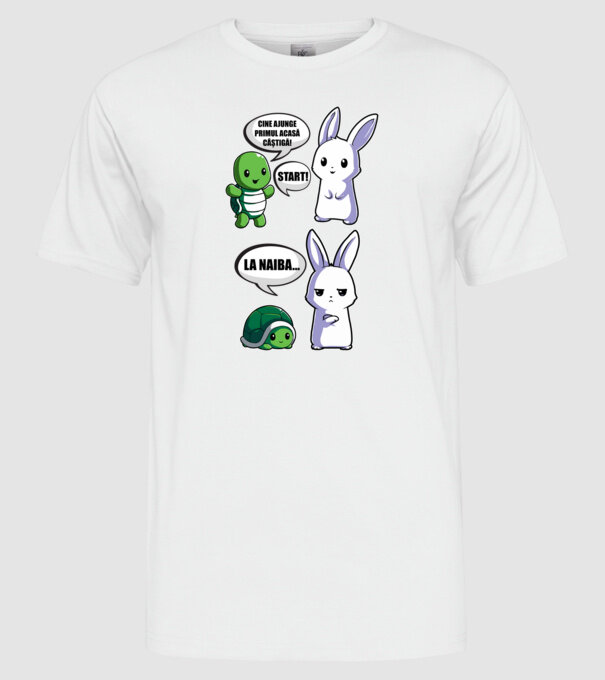 cine ajunge primul acasă câștigă! - start! - la naiba... model alb pe tricou