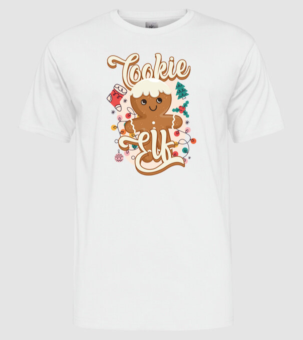 Cookie elf model alb pe tricou