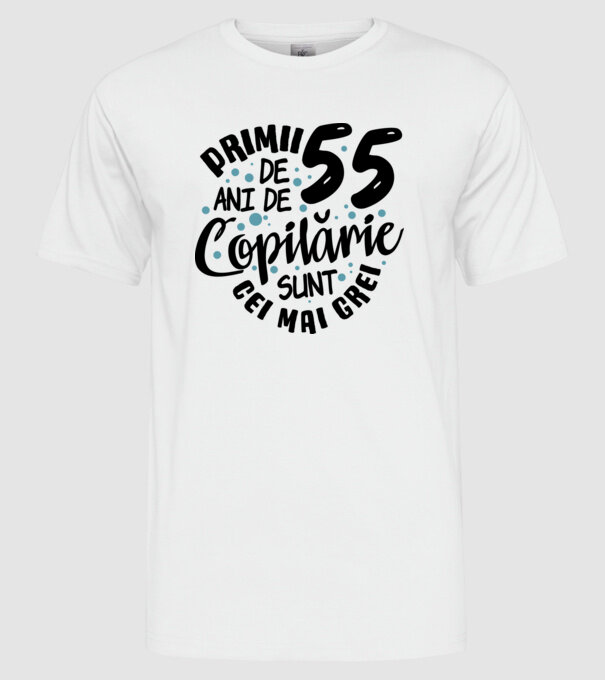 Copilărie 55 de ani model alb pe tricou