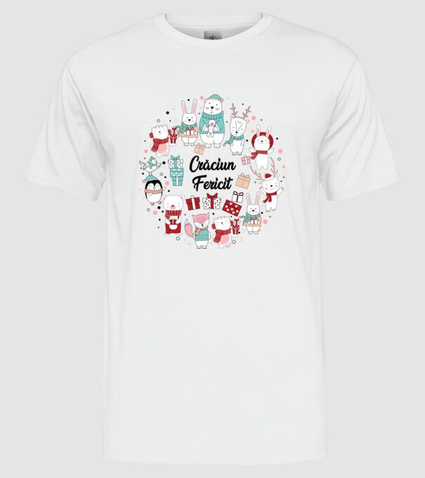 Crăciun Fericit model alb pe tricou