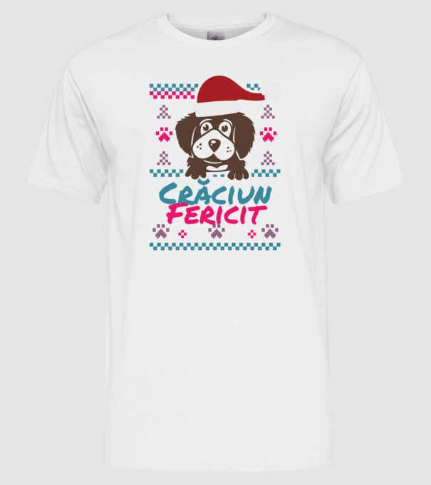 Crăciun Fericit câine model alb pe tricou