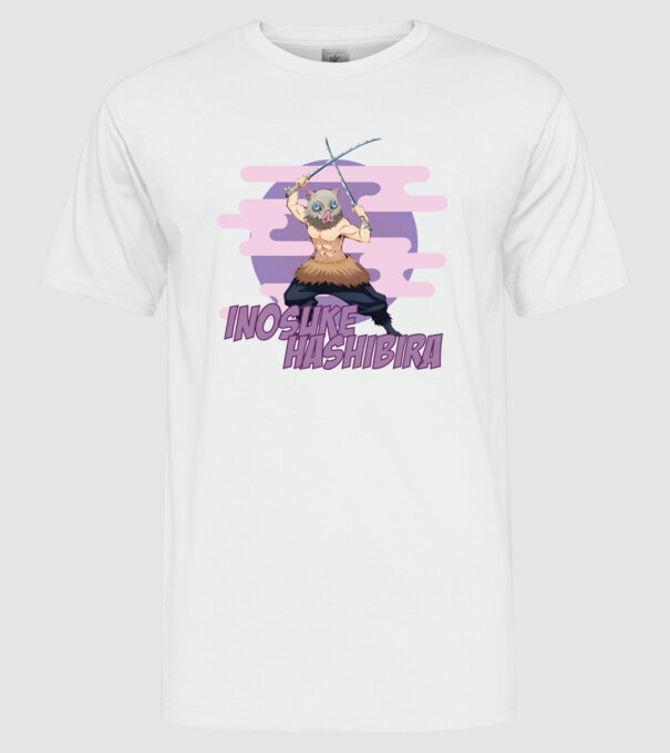 Demon Slayer Inosuke model alb pe tricou