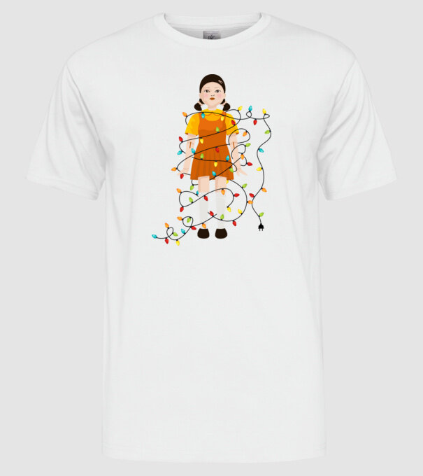 doll squid game model alb pe tricou