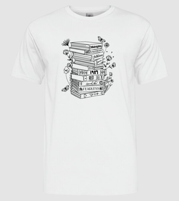 Eras tour books model alb pe tricou