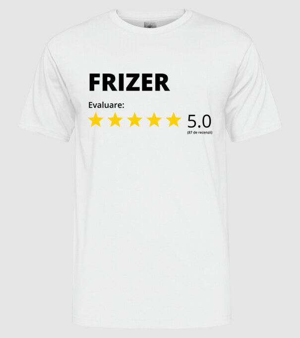 Evaluare - FRIZER model alb pe tricou
