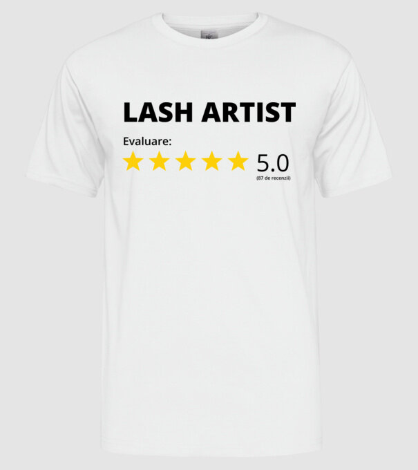 Evaluare - LASH ARTIST model alb pe tricou
