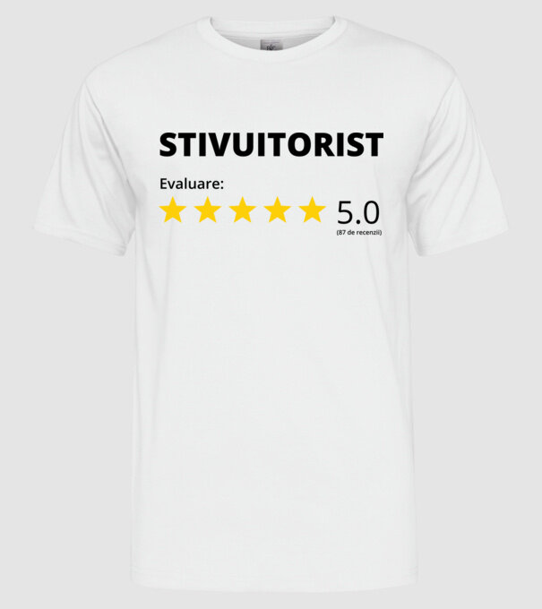 Evaluare - STIVUITORIST model alb pe tricou