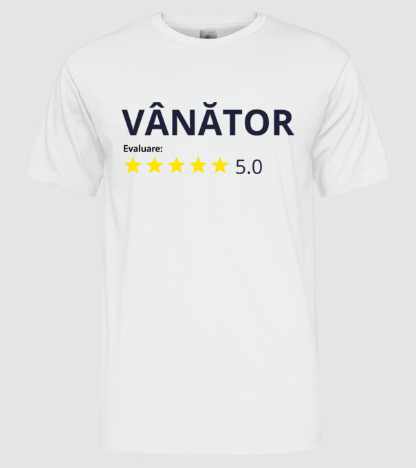 evaluare: vânător de 5 stele model alb pe tricou