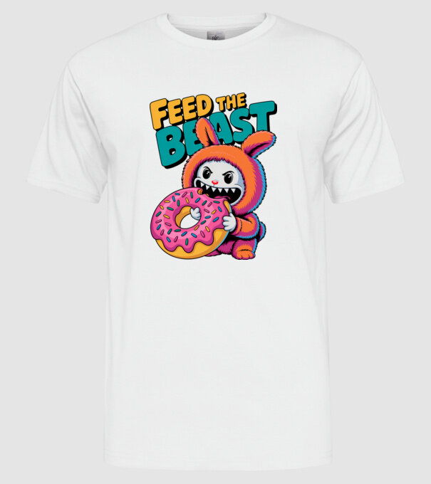 Feed the beast model alb pe tricou