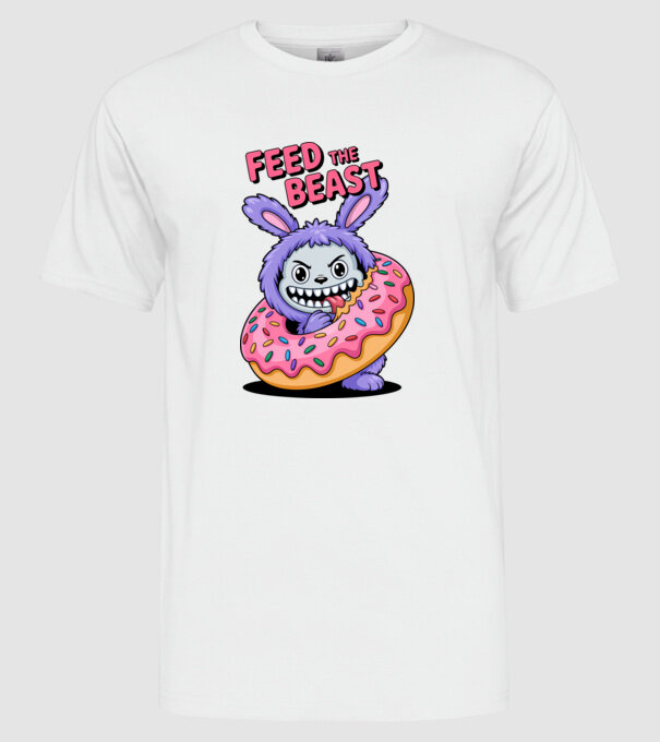 Feed the beast model alb pe tricou