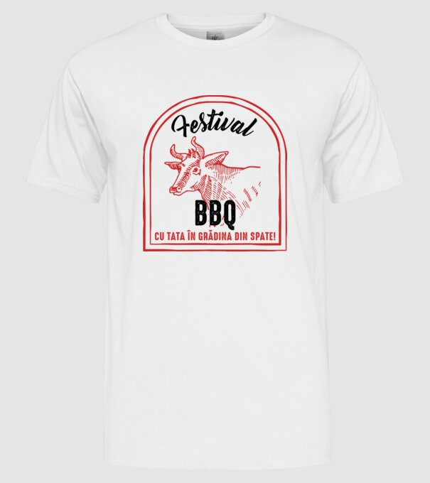 Festival BBQ - cu tata în grădina din spate! model alb pe tricou