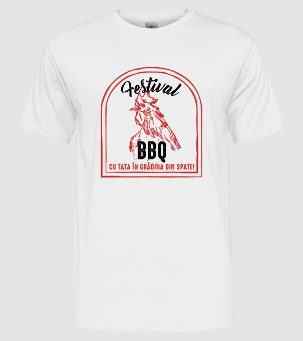 Festival BBQ - cu tata în grădina din spate! model alb pe tricou
