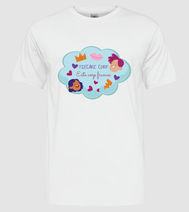 Fiecare corp model alb pe tricou