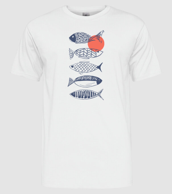 Fish model alb pe tricou