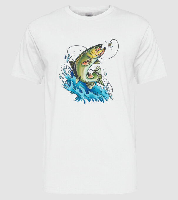 Fish model alb pe tricou