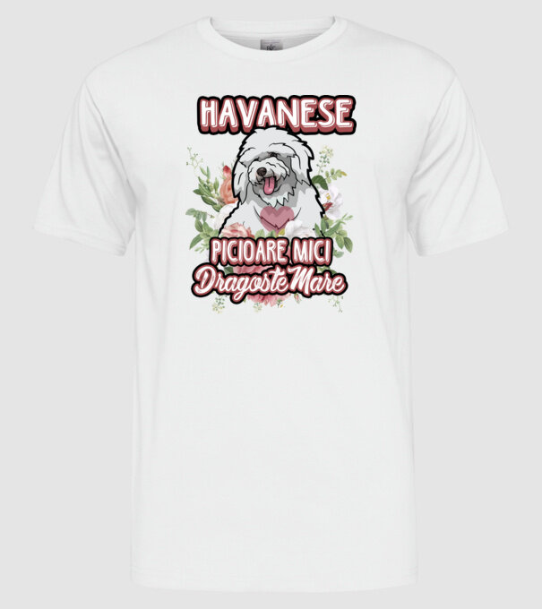 havanese : picioare mici dragoste mare model alb pe tricou