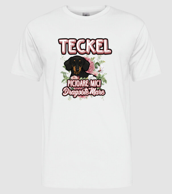 teckel : picioare mici dragoste mare model alb pe tricou