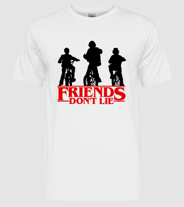 friends dont lie bicycle model alb pe tricou