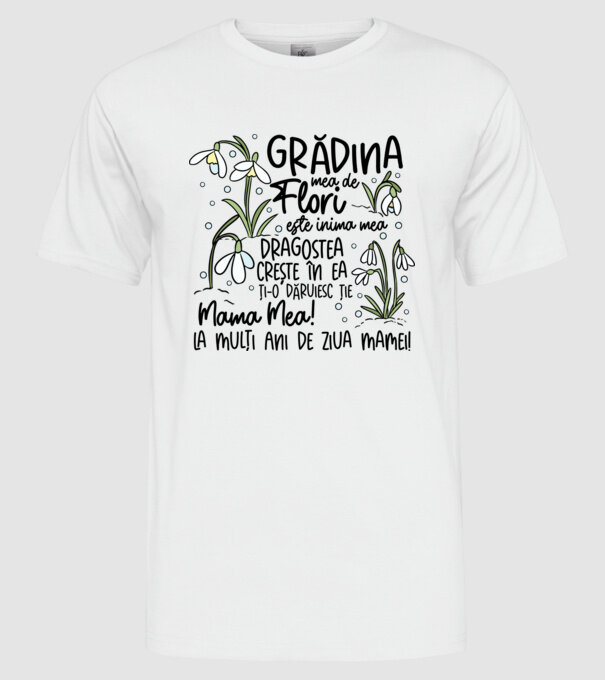Grădina mea de flori model alb pe tricou