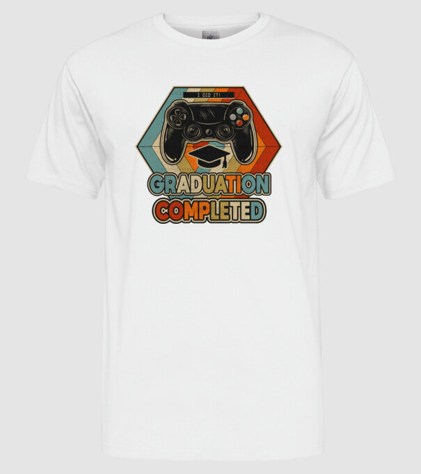 Graduatuion completed retro model alb pe tricou