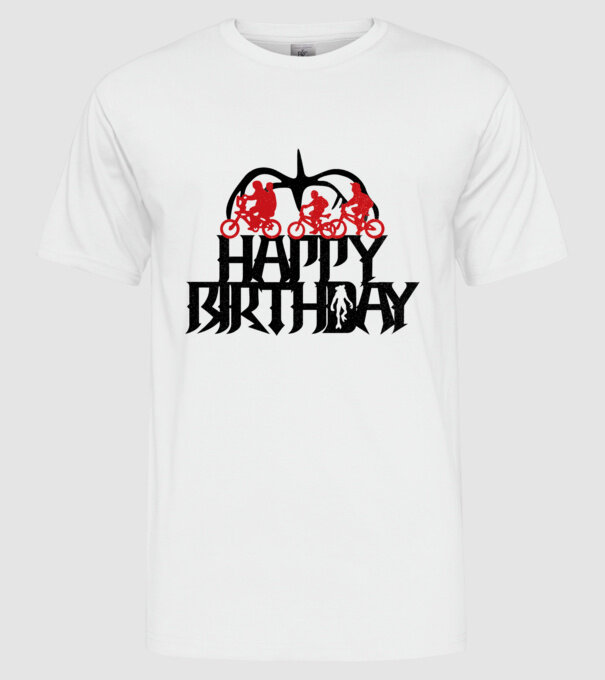 happy birthday stranger things model alb pe tricou