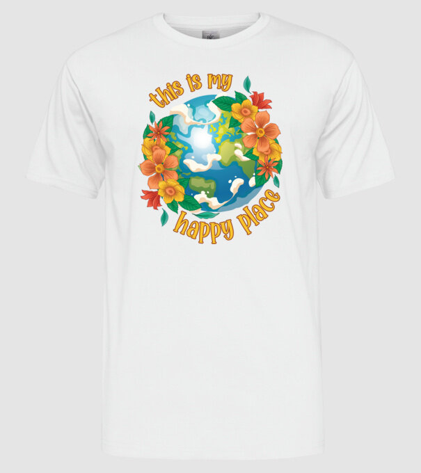 Happy Place model alb pe tricou
