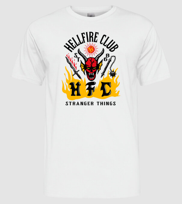 hellfire club 86 stranger things model alb pe tricou