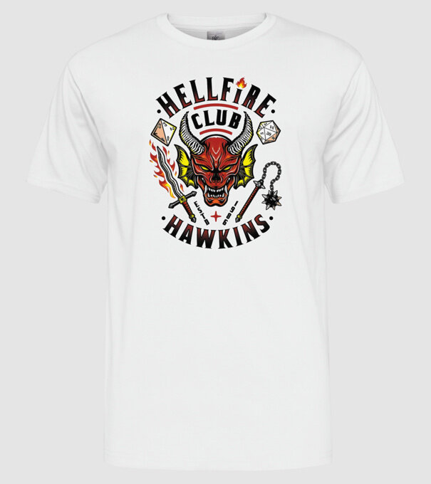 hellfire club hawkins model alb pe tricou