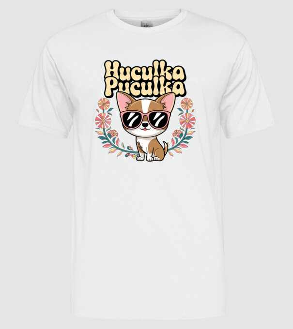 Huculka Puculka câine 1 model alb pe tricou