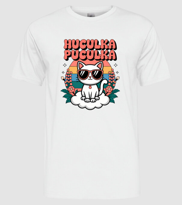 Huculka Puculka pisică 1 model alb pe tricou