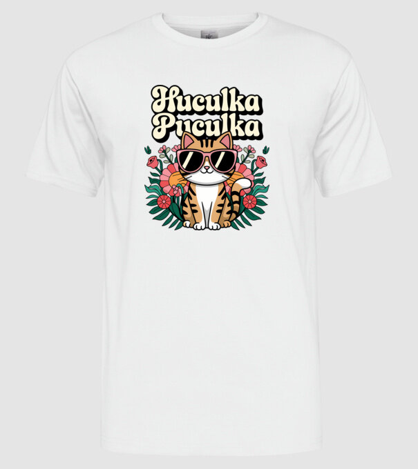 Huculka Puculka pisică 3 model alb pe tricou