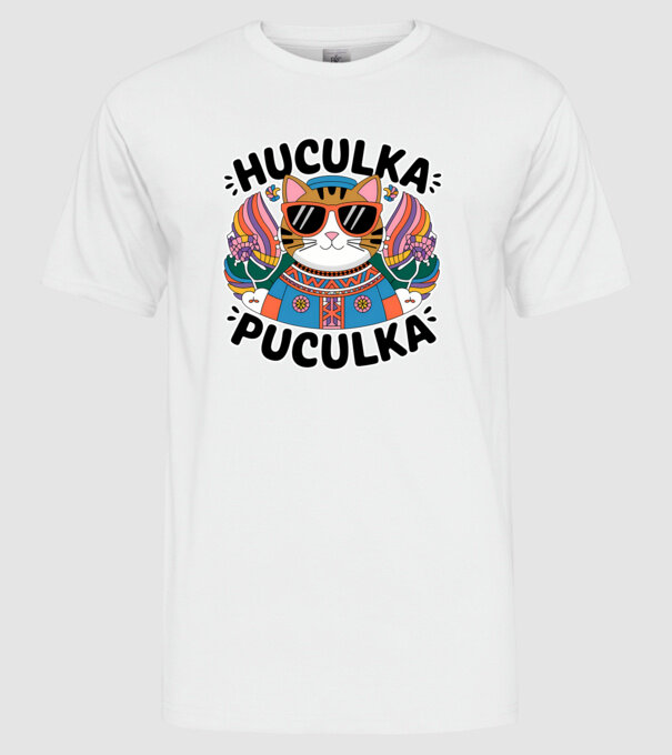 Huculka Puculka pisică 3 model alb pe tricou