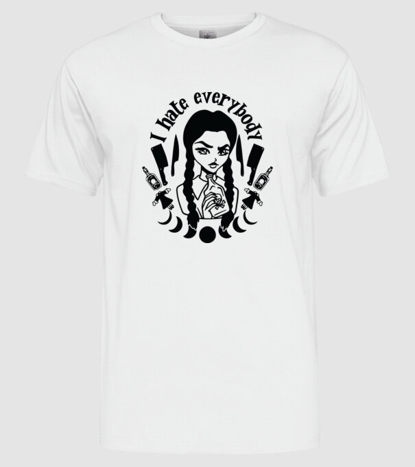 I hate everybody cartoon model alb pe tricou