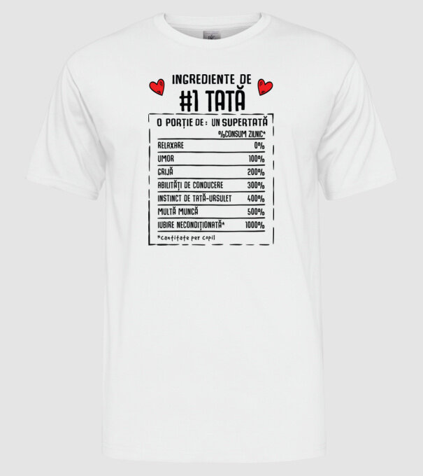 Ingrediente Tată model alb pe tricou