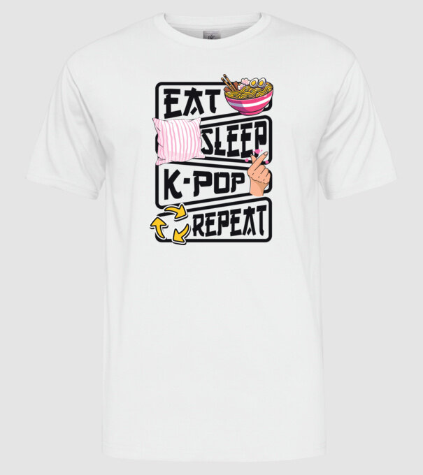 K-POP EAT SLEEP model alb pe tricou