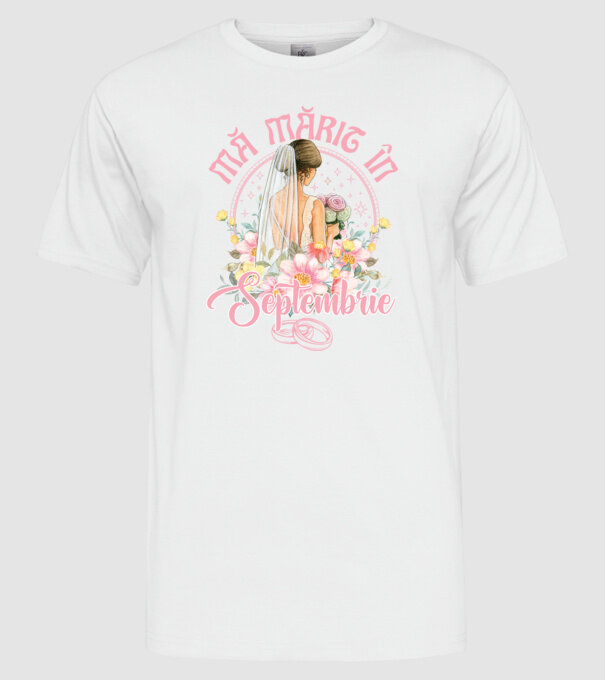 mă mărit - în septembrie model alb pe tricou