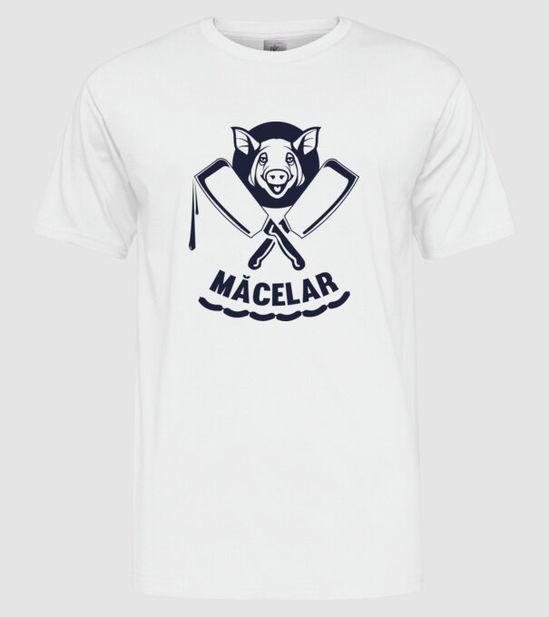 măcelar model alb pe tricou