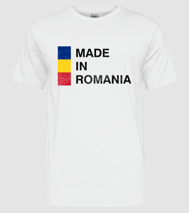 made in romania model alb pe tricou