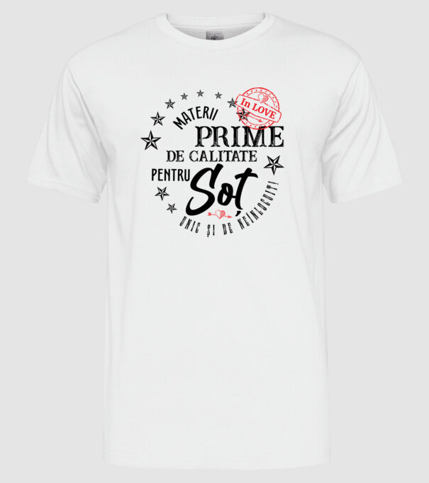 Materii prime de calitate pentru soț model alb pe tricou
