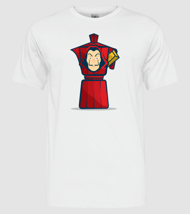 money heist coffee model alb pe tricou