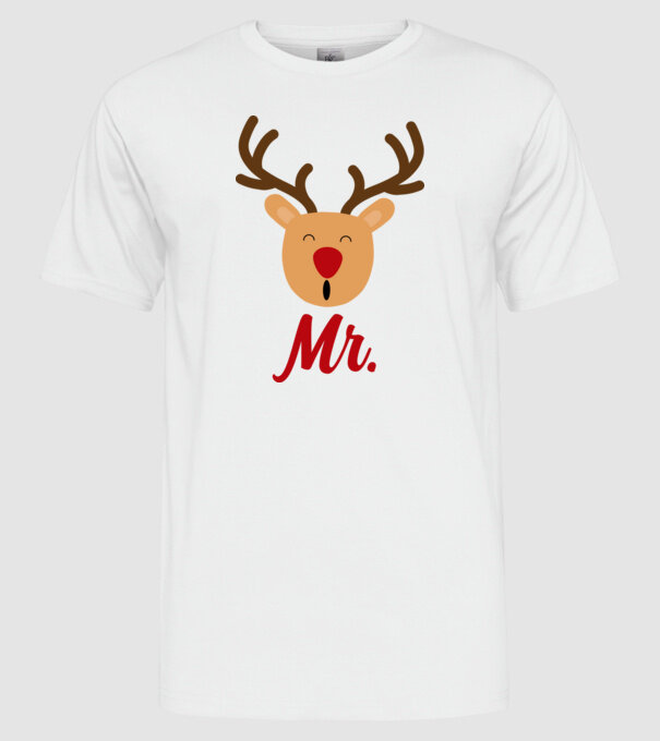 Mr. Reindeer Christmas couple model alb pe tricou