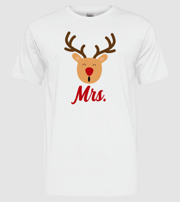 Mrs Reindeer christmas couple model alb pe tricou